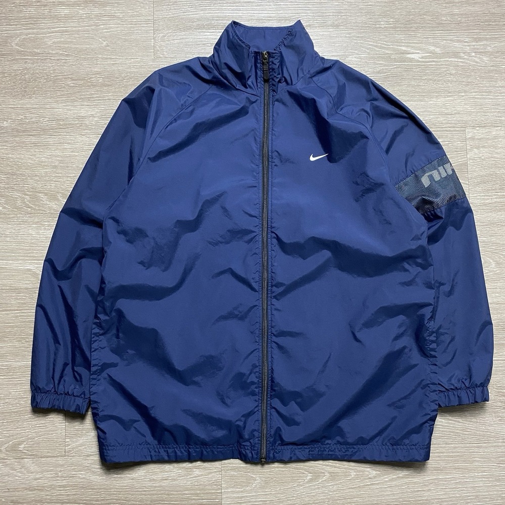 Vintage Nike Windbreaker Jacket Men's L Blue Full Zip 90s Nylon Y2K Streetwear